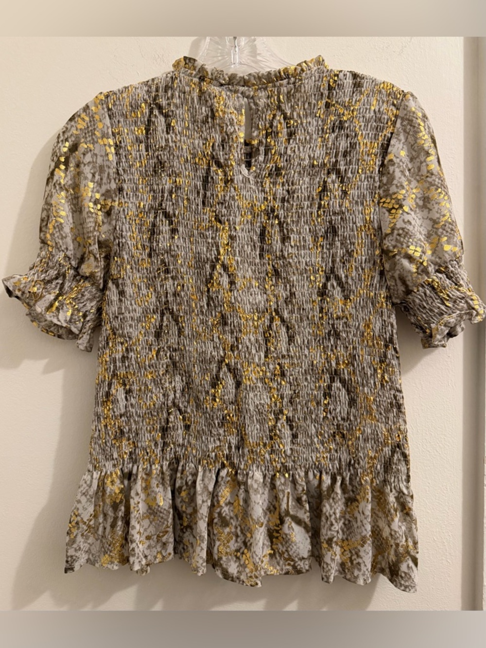 THML Metallic Gold & Tan Smocked Ruffle Top - Picture 2 of 4